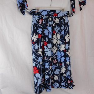 New Women's Small (4/6) Blue / Navy Floral Skirt Time and Tru with Tie-Off